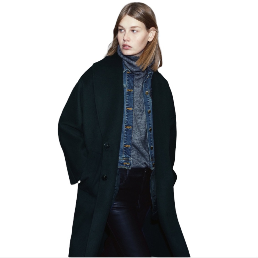 ZARA BNWT 2021. PETROL BLUE COAT WOOL BLEND HIGH WRAPAROUND COLLAR .